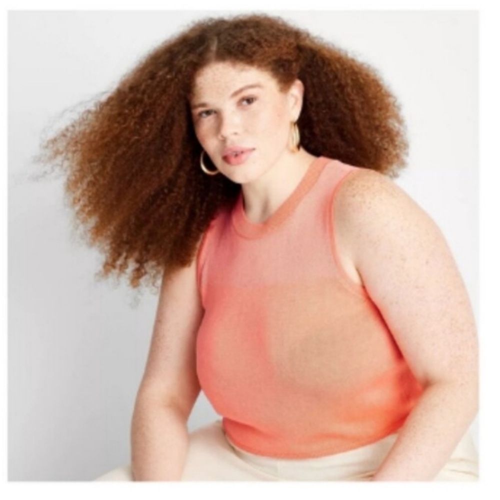 NEW Future Collective With Jenny K. Lopez Peach High-Neck Mesh Crop Top